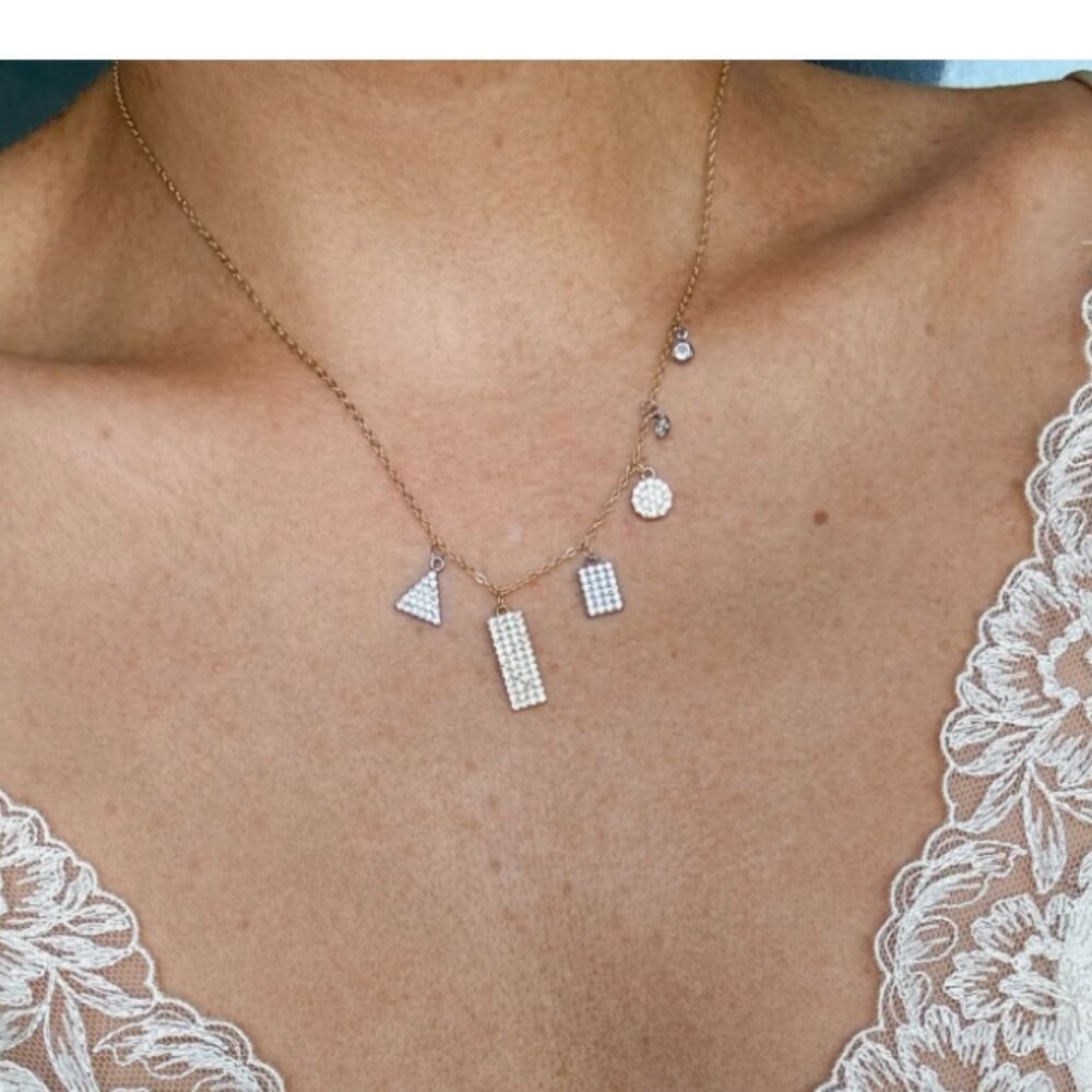 Gold Plated Sterling Silver Multi Shaped Pavé Swarovski Crystal Accented Pendant